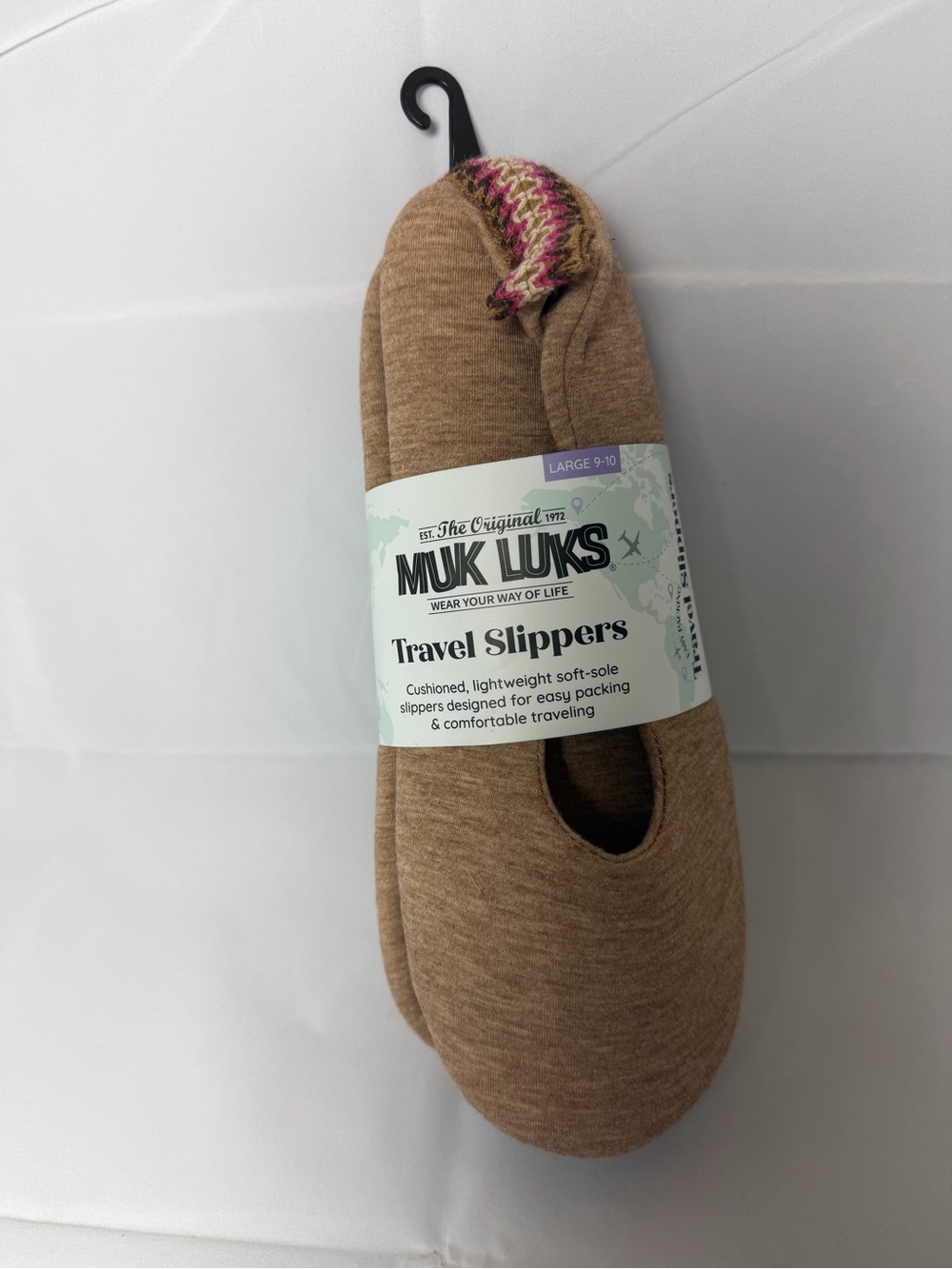 Muk Luks Women’s Travel Slippers in Tan with Pink Accent